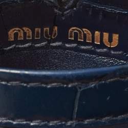 Miu Miu Navy Blue Croc Embossed Leather Chain Crystals Badge Holder