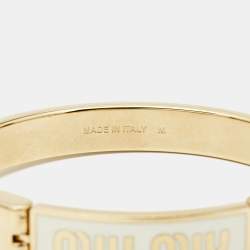 Miu Miu White Logo Print Enamel Gold Tone Bracelet 