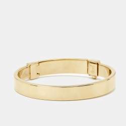 Miu Miu White Logo Print Enamel Gold Tone Bracelet 