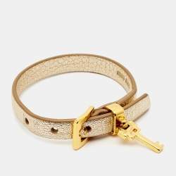 Miu Miu Leather Gold Tone Metal Key Charm Bracelet