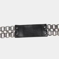 Pre Owned Miu Miu Metallic Silver Leather Ring Wide Waist Belt 75CM