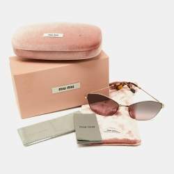 Pre Owned Miu Miu Gold Tone/Grey Pink Ombre SMU60V Cat-Eye Sunglasses