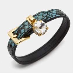 Pre Owned Miu Miu Leather Crystal Gold Tone Bracelet