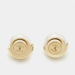 Miu Miu Logo Faux Pearl Gold Tone Earrings