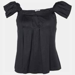 Miu Miu Black Silk Pleated Top S