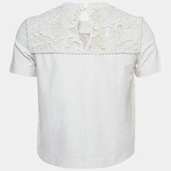 Pre Owned Miu Miu White Knit Lace Trim Top S