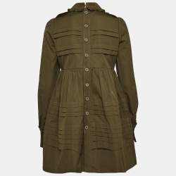 Pre Owned Miu Miu Green Cotton Ruffled Safari Mini Dress XS