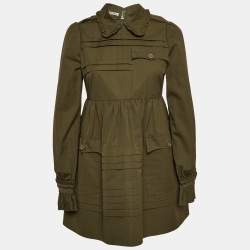 Pre Owned Miu Miu Green Cotton Ruffled Safari Mini Dress XS