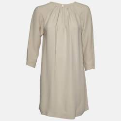 Miu Miu Beige Crepe Gathered Neckline Shift Dress S
