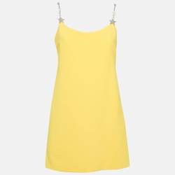 Miu Miu Yellow Crepe Faille Cady Chain Strap Mini Dress M