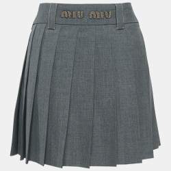 Miu Miu Grey Virgin Wool Pleated Mini Skirt M