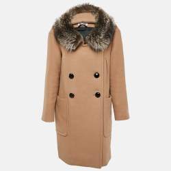 Miu Miu Brown Wool Detachable Raccoon Fur Coat M
