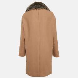 Miu Miu Brown Wool Detachable Raccoon Fur Coat M