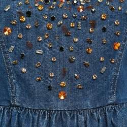 Pre Owned فستان ميو ميو ميني بلا أكمام دنيم مزخرف أزرق مقاس صغير