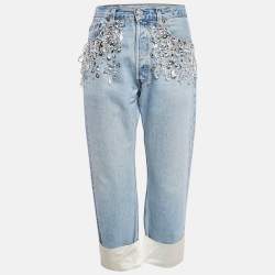 Miu Miu X Levis Light Blue Crystal Satin Trim Denim Jeans M Waist 30"