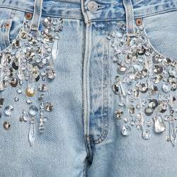 Miu Miu X Levis Light Blue Crystal Satin Trim Denim Jeans M Waist 30"