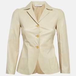 Miu Miu Vintage Cream Leather Button Front Jacket S