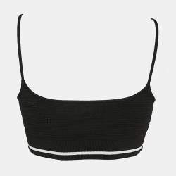 Miu Miu Black Crystal Embellished Button Stretch Knit Crop Top S