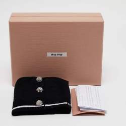 Miu Miu Black Crystal Embellished Button Stretch Knit Crop Top S
