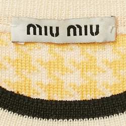 Miu Miu Yellow Houndstooth Knit Crew Neck Top S