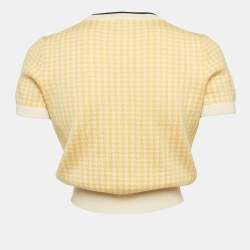Miu Miu Yellow Houndstooth Knit Crew Neck Top S