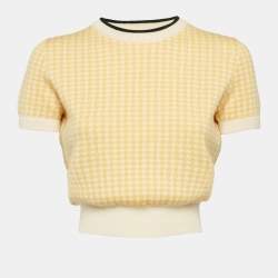 Miu Miu Yellow Houndstooth Knit Crew Neck Top S