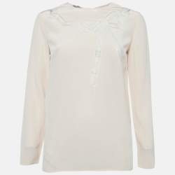 Miu Miu Pink Lace Insert Silk Button Front Blouse S