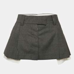 Miu Miu Grey Plaid Wool Raw Edge Detail Mini Skirt XS