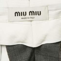 Miu Miu Grey Plaid Wool Raw Edge Detail Mini Skirt XS