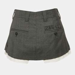 Miu Miu Grey Plaid Wool Raw Edge Detail Mini Skirt XS