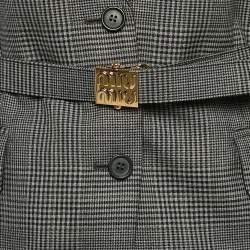 Miu Miu Antracite Grey Prince Of Wales Check Wool Belted Blazer and Skirt Set XS/M