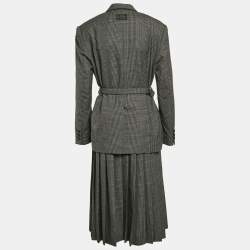 Miu Miu Antracite Grey Prince Of Wales Check Wool Belted Blazer and Skirt Set XS/M