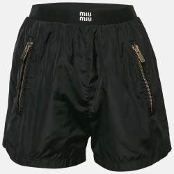 Miu Miu Black Logo-Print Technical Silk Shorts XS