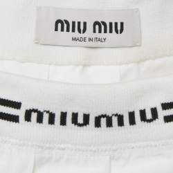 Miu Miu White Logo Intarsia Poplin Pleated Mini Skirt S