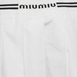 Miu Miu White Logo Intarsia Poplin Pleated Mini Skirt S