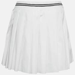 Miu Miu White Logo Intarsia Poplin Pleated Mini Skirt S