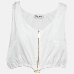 Miu Miu White Technical Silk Perforated Detail Crop Top XS