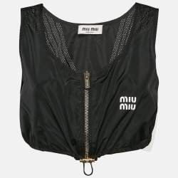 Miu Miu Black Technical Silk Perforated Detail Crop Top XS