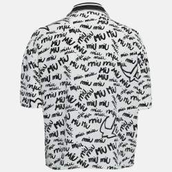 Miu Miu White/Black All Over print Silk Half Sleeve Shirt L