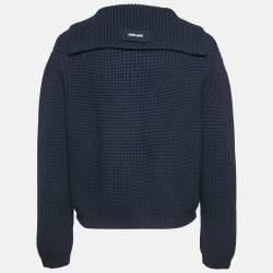 Miu Miu Navy Blue Wool Rib Knit Button Front Cardigan M