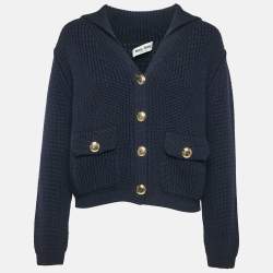 Miu Miu Navy Blue Wool Rib Knit Button Front Cardigan M