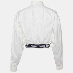 مملوكة مسبقًا Miu Miu White Cotton Logo Band Cropped Shirt M