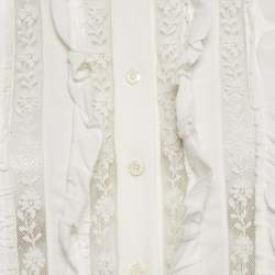 Miu Miu White Crepe Ruffled Lace Trim Detail Blouse S