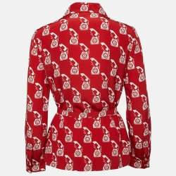 Pre Owned Miu Miu Red Telephone Print Silk Belted Shirt S