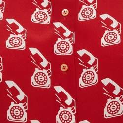Pre Owned Miu Miu Red Telephone Print Silk Belted Shirt S