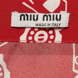 Pre Owned Miu Miu Red Telephone Print Silk Belted Shirt S
