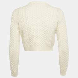Miu Miu Cream Crystal Embellished Cable Knit Sweater S