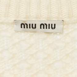 Miu Miu Cream Crystal Embellished Cable Knit Sweater S