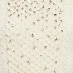 Miu Miu Cream Crystal Embellished Cable Knit Sweater S