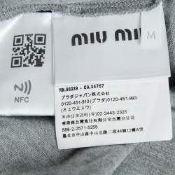 Miu Miu Grey Logo Print Cotton Knotted Crop Top M